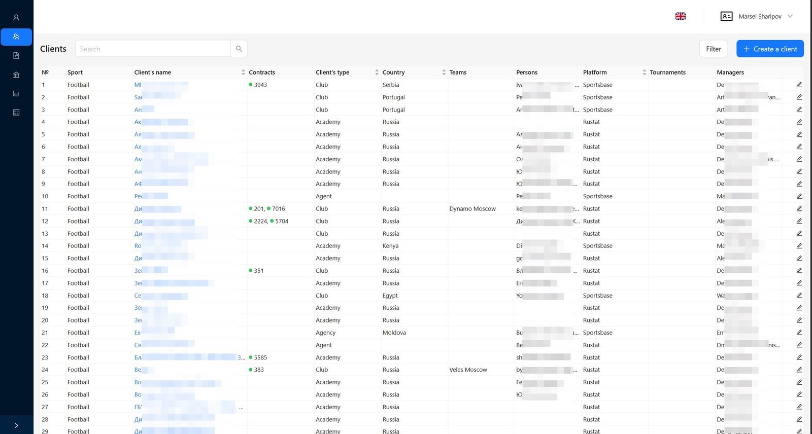 Clients page screenshot