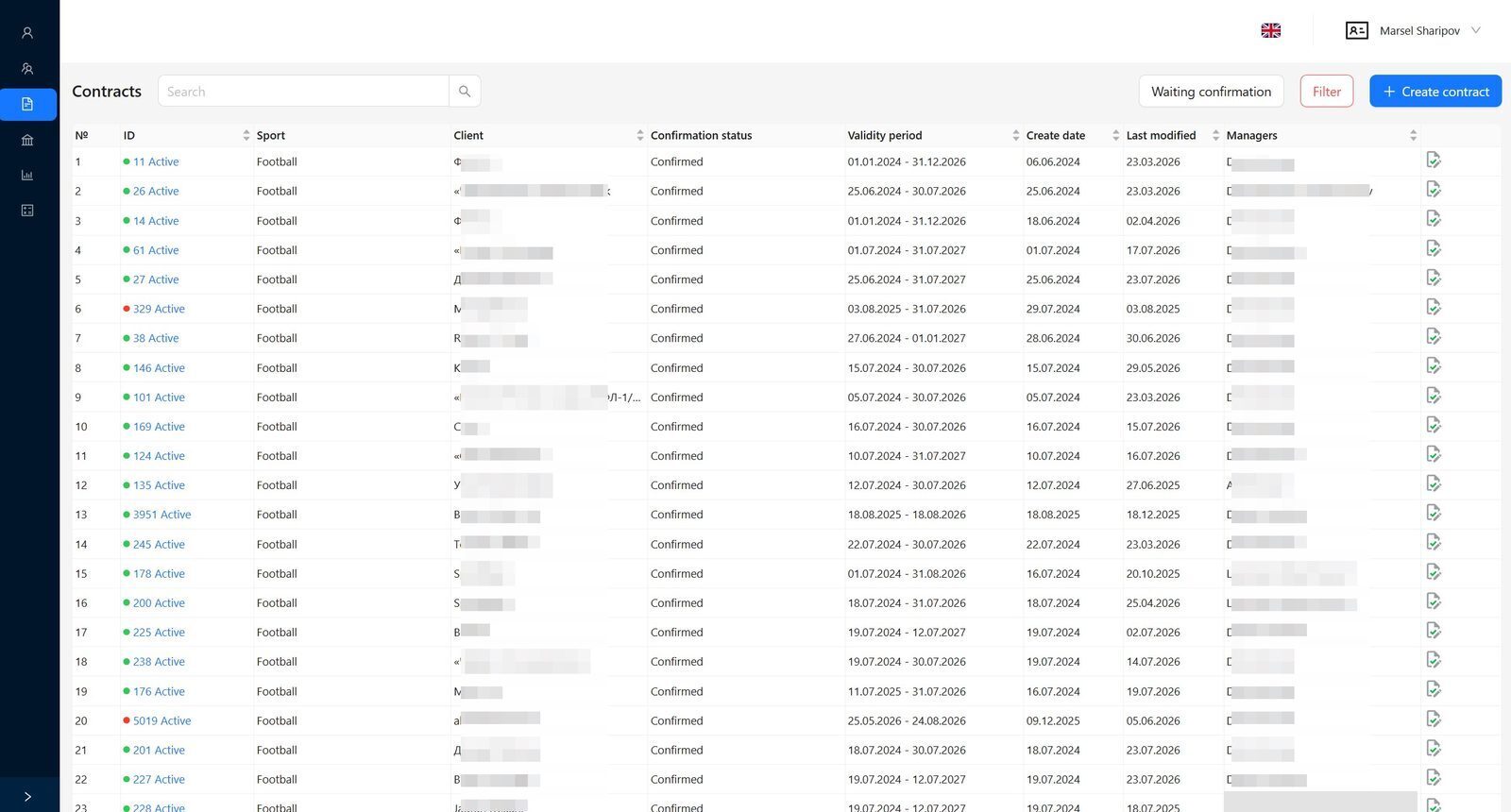 Contracts list screenshot
