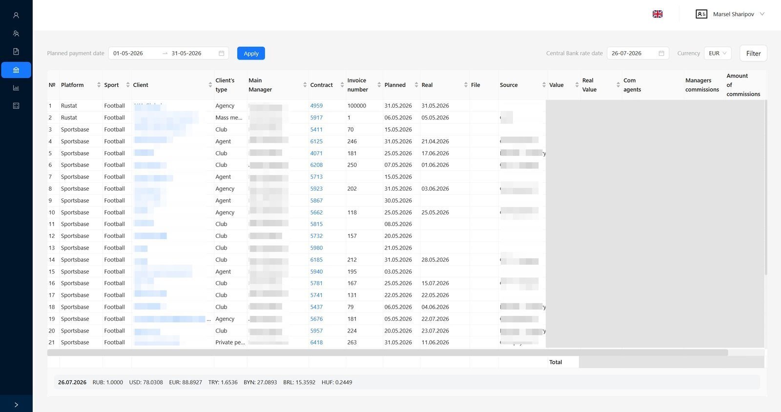 Payments table screenshot