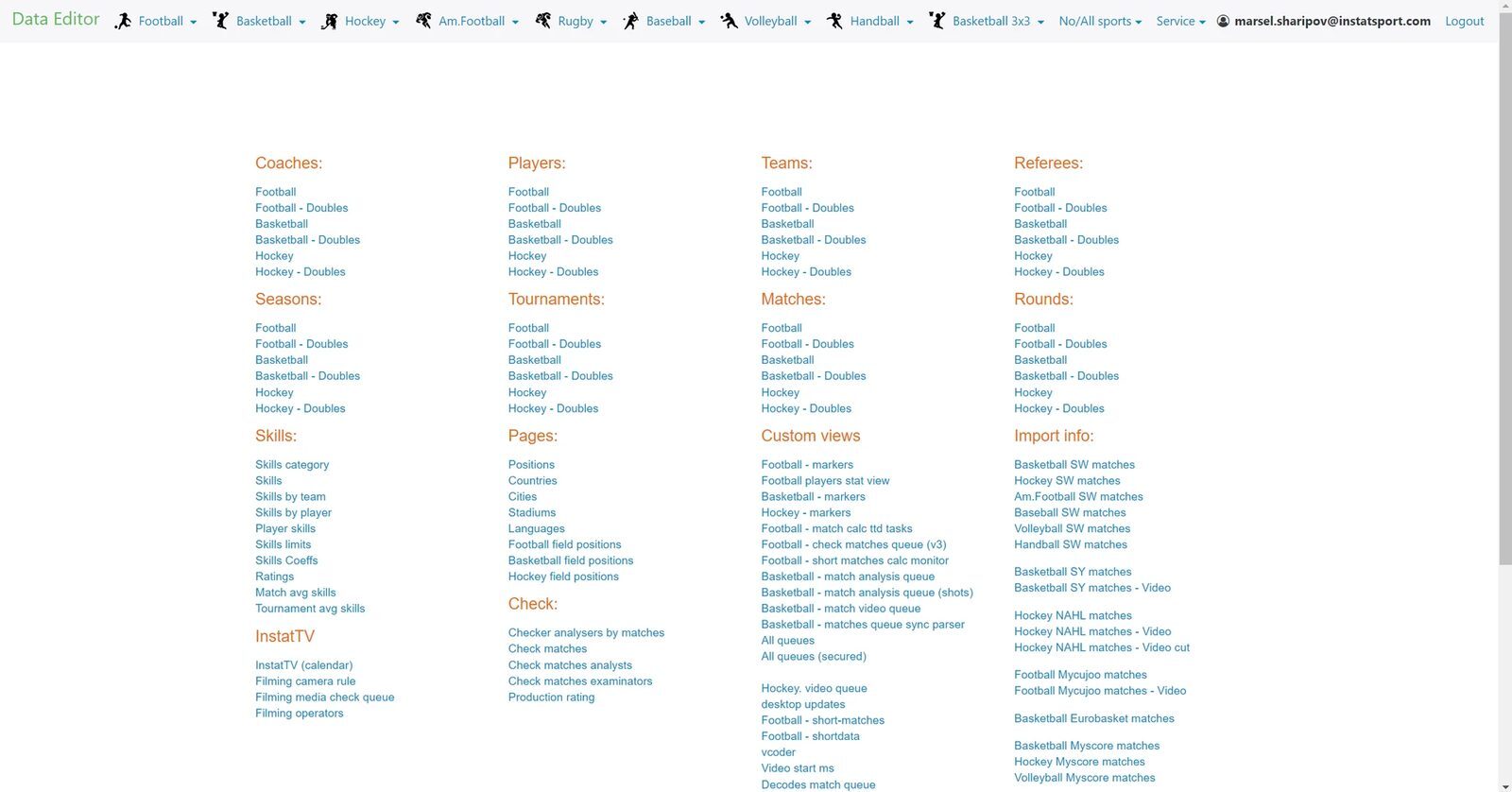 Data Editor main navigation page